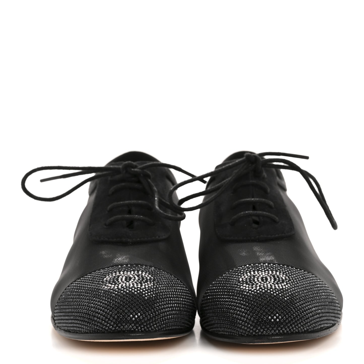 Calfskin Mesh Crystal Cap Toe CC Lace Up Oxford 35.5 Black