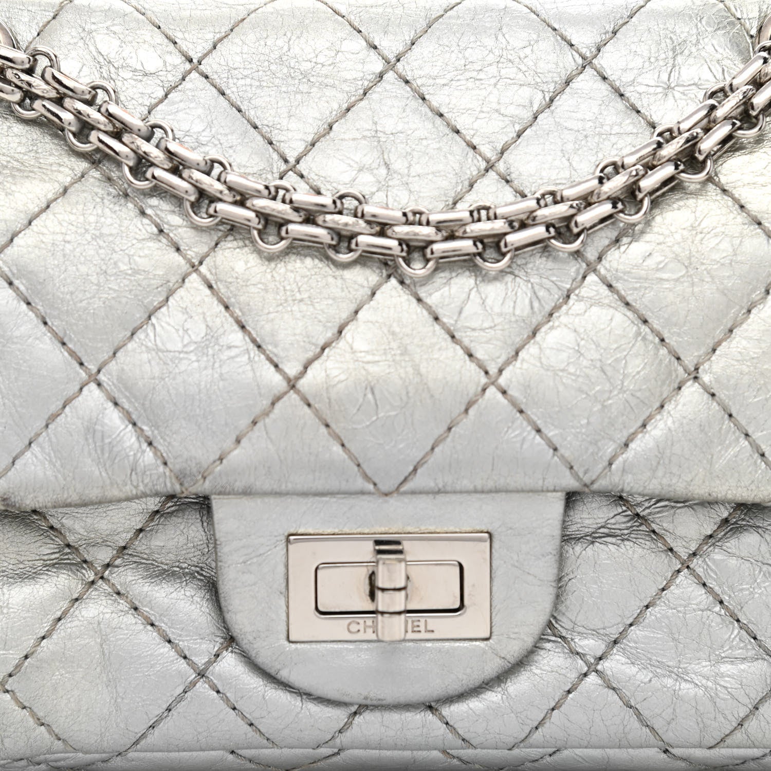 Chanel Metallic Aged Calfskin Quilted 2.55 Reissue 224 Flap Silver 8 of 10