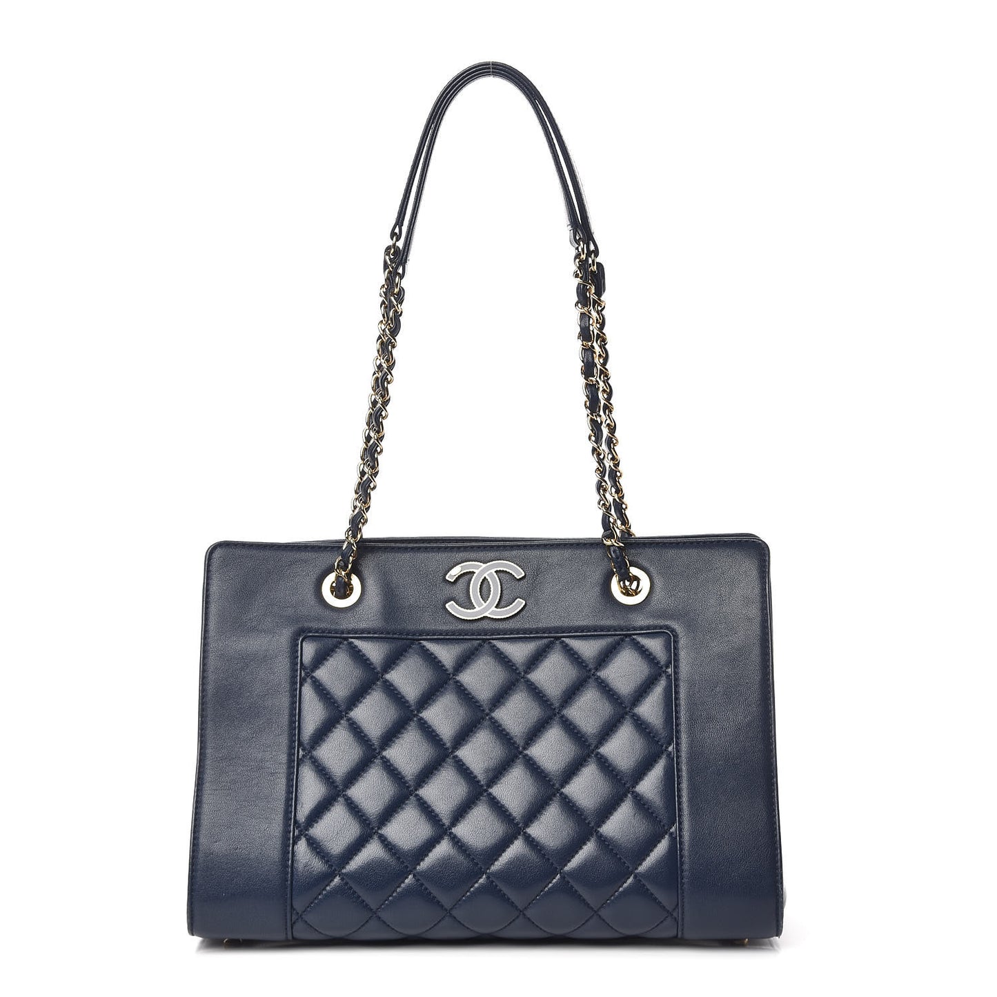 Sheepskin Quilted Mademoiselle Vintage Shopping Tote Navy