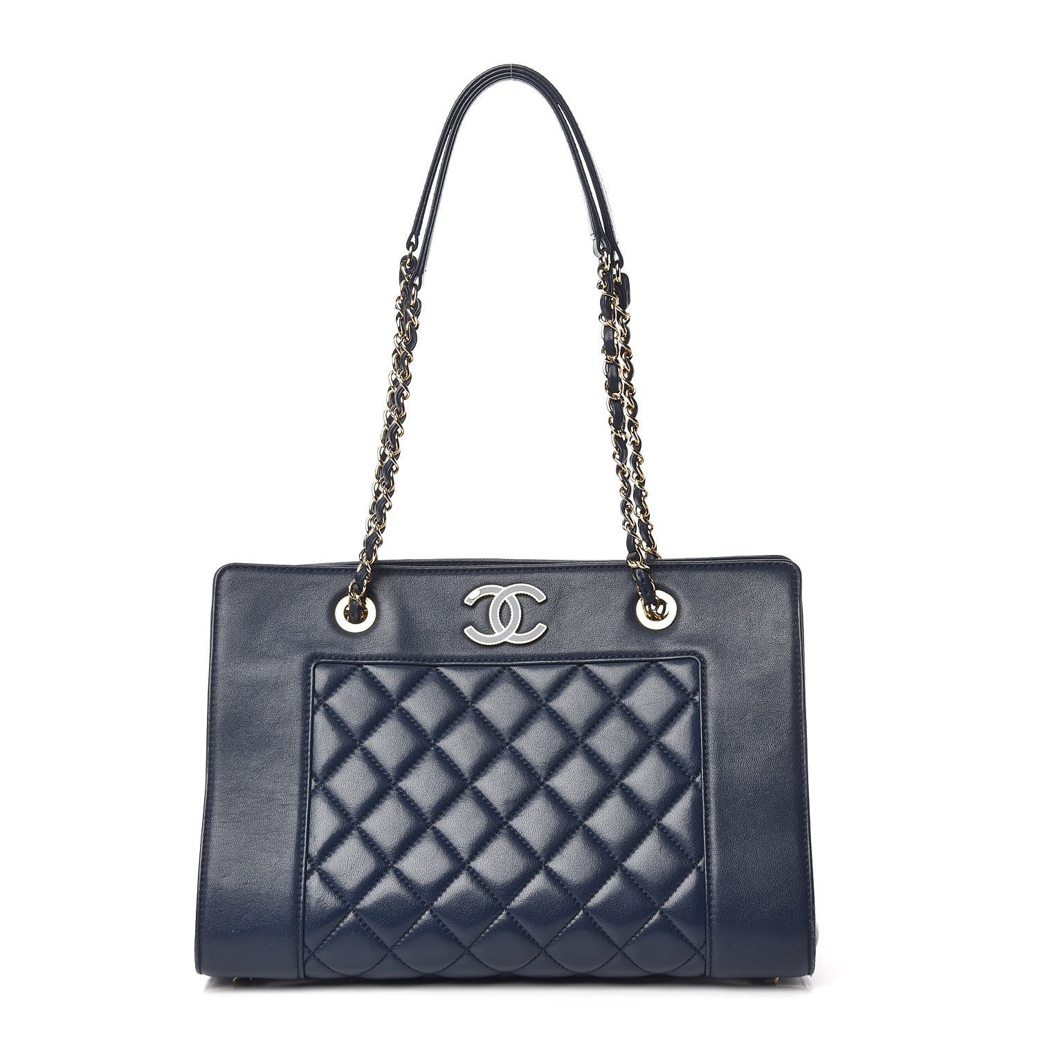 Chanel Sheepskin Quilted Mademoiselle Vintage Shopping Tote Navy 1 of 16