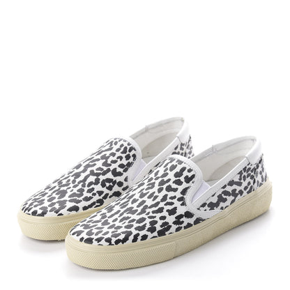 Saint Laurent Soft Calfskin Babycat Leopard Womens Skate Slip On Sneakers 39 Black White 3 of 10