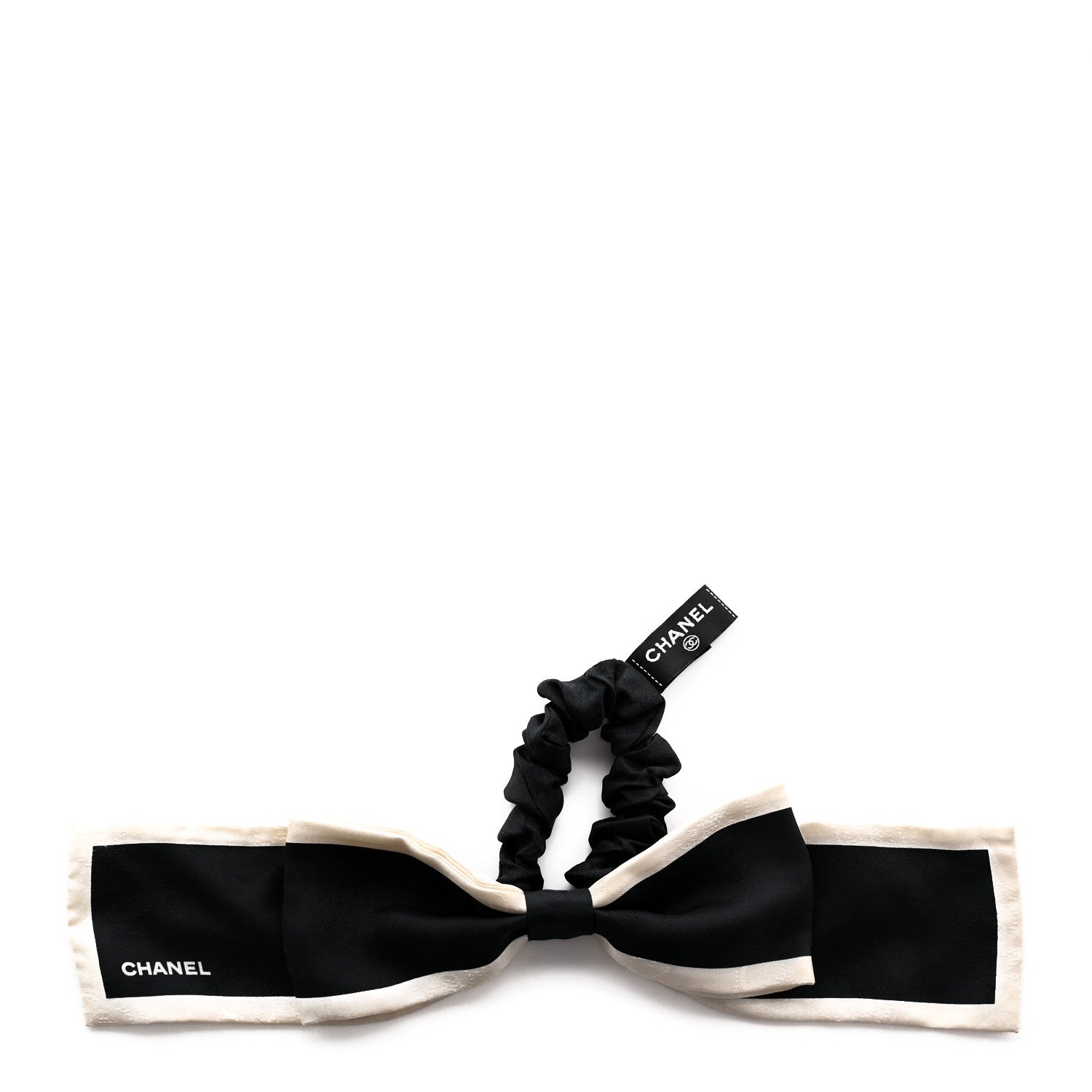 Chanel Silk Hair Tie Black Ivory 1 of 4
