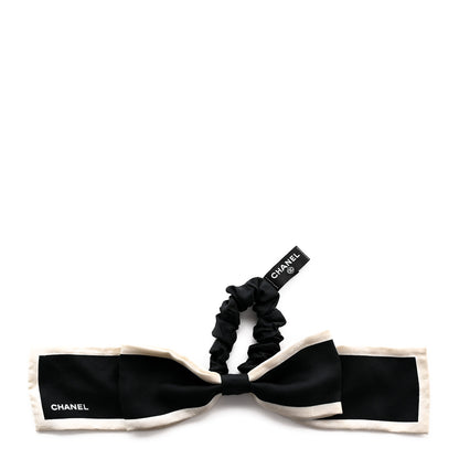 Chanel Silk Hair Tie Black Ivory 1 of 4