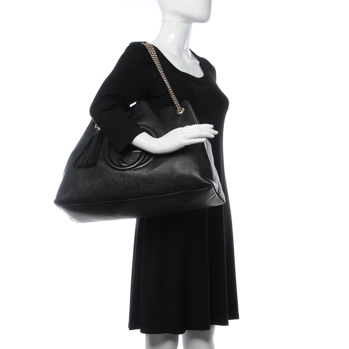 Pebbled Calfskin Medium Soho Chain Shoulder Bag Black