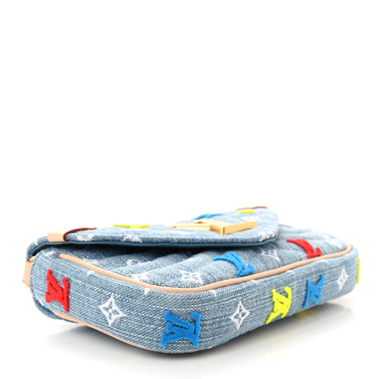 Louis Vuitton Embroidered Monogram Denim New Wave Chain Pochette Blue 4 of 9