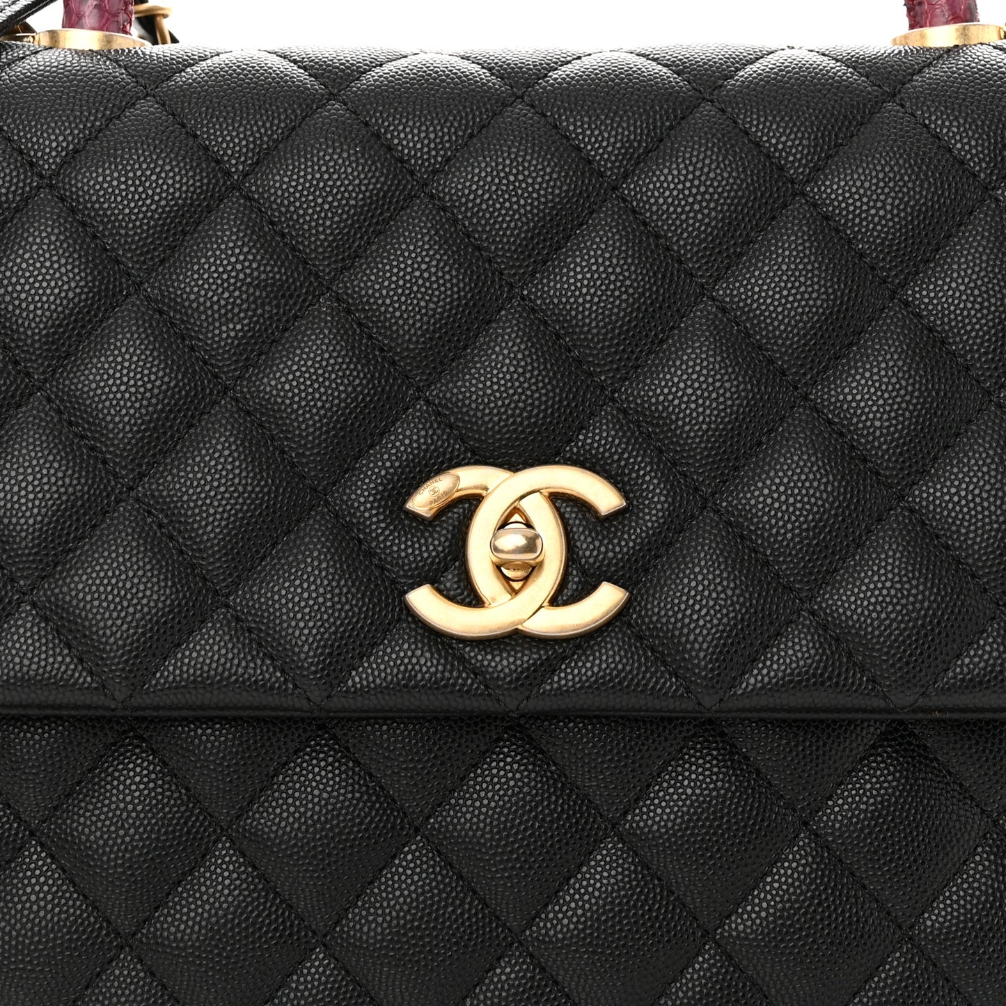 Caviar Elaphe Quilted Medium Coco Handle Flap Black Burgundy