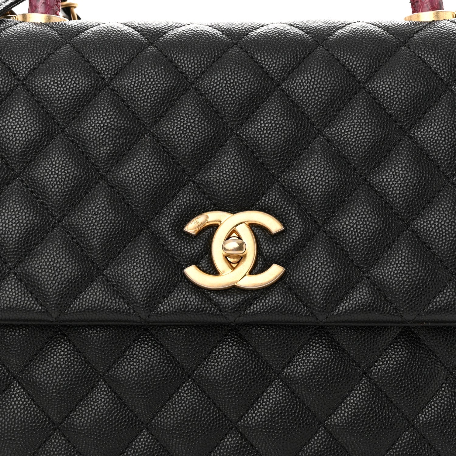 Chanel Caviar Elaphe Quilted Medium Coco Handle Flap Black Burgundy 8 of 10