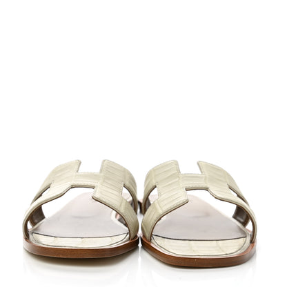Hermes Shiny Alligator Oran Sandals 39 Beton 2 of 9