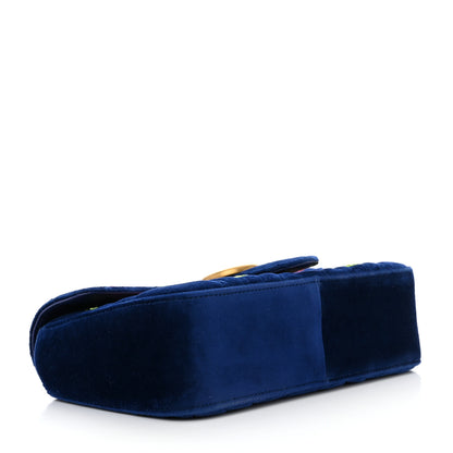 Gucci Velvet Matelasse Deer Embroidered Small GG Marmont Shoulder Bag Cobalt 4 of 10