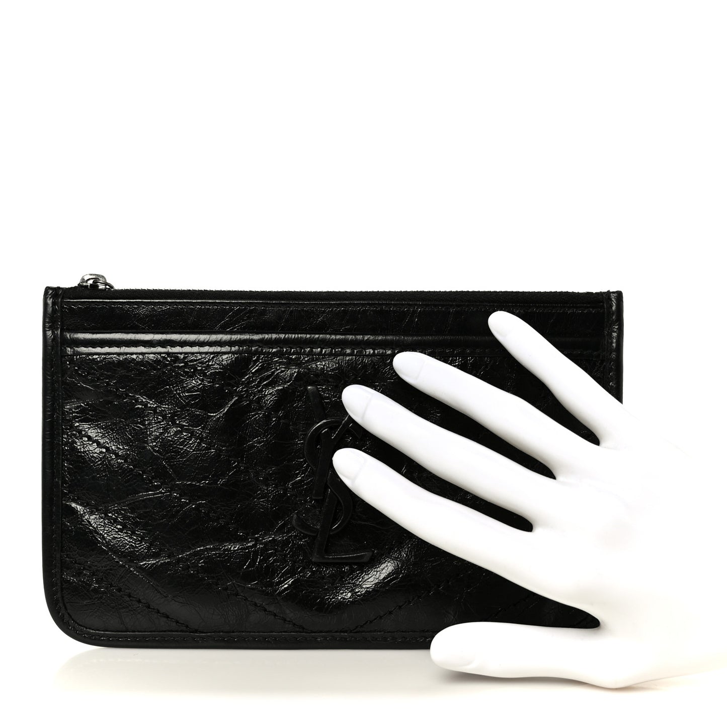 Crinkled Calfskin Matelasse Monogram Niki Bill Pouch Black