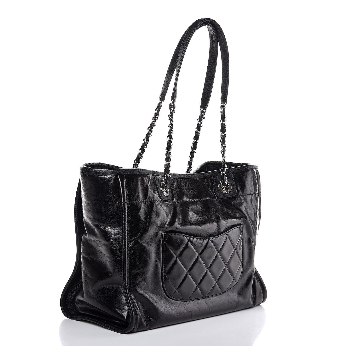 Glazed Calfskin Small Deauville Tote Black