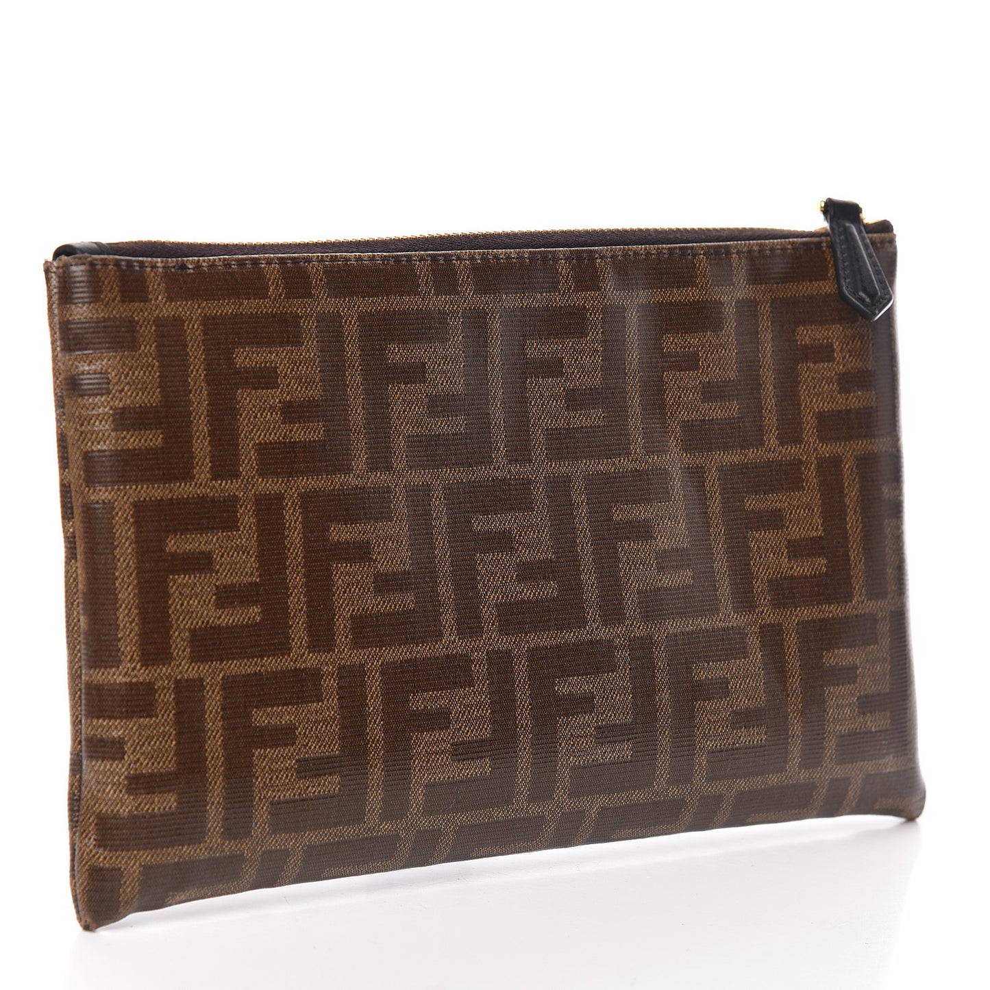 Glazed Fabric Vitello Century FF 1974 Stamp Patch Small FFreedom Flat Pouch Mogano Panna Black