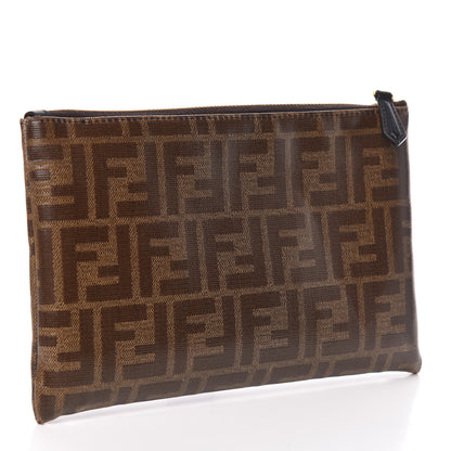 Fendi Glazed Fabric Vitello Century FF 1974 Stamp Patch Small FFreedom Flat Pouch Mogano Panna Black 3 of 10