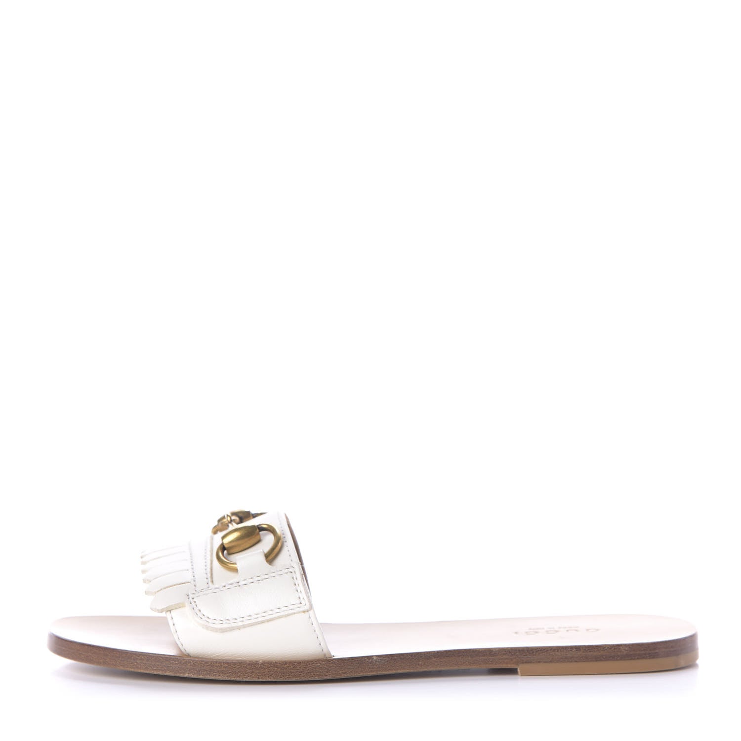 Gucci Malaga Kid Fringe Horsebit Slide Sandals 35 White 1 of 11