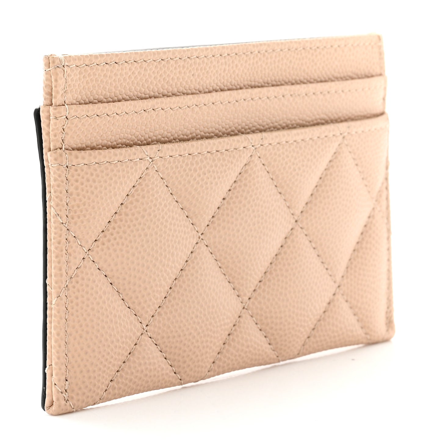Caviar Quilted Filigree Card Holder Beige Black