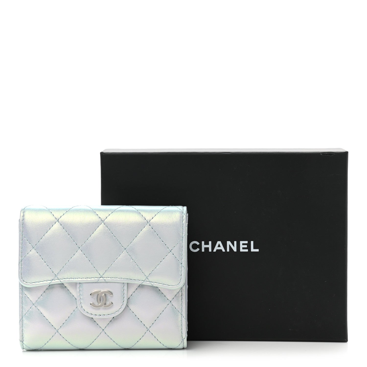 Chanel Iridescent Calfskin Quilted Compact Flap Wallet Light Blue 8 of 8