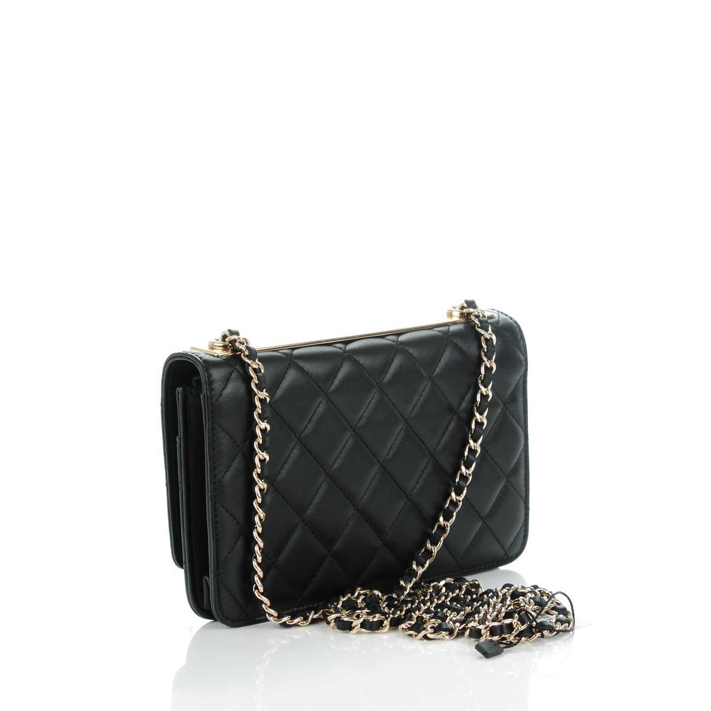 Lambskin Quilted Trendy CC Wallet On Chain WOC Black