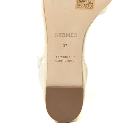 Hermes Goatskin Elda Espadrille Wedge Sandals 37 White 9 of 14