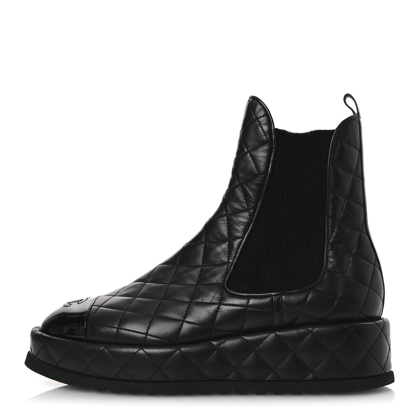 Lambskin Patent CC Cap Toe Quilted Short Platform Boots 39.5 Black