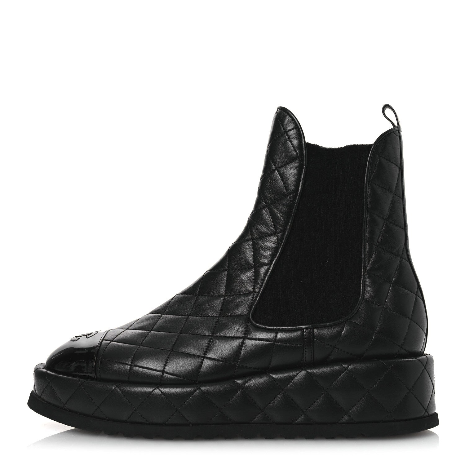 Chanel Lambskin Patent CC Cap Toe Quilted Short Platform Boots 39.5 Black 1 of 12