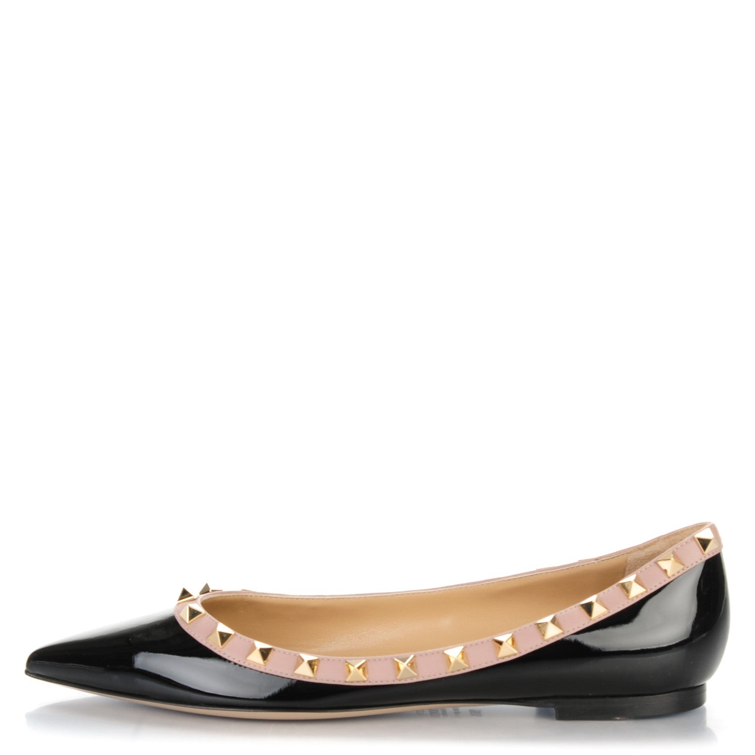Valentino Garavani Patent Nappa Rockstud Ballerina Flats 36.5 Black Poudre 1 of 7