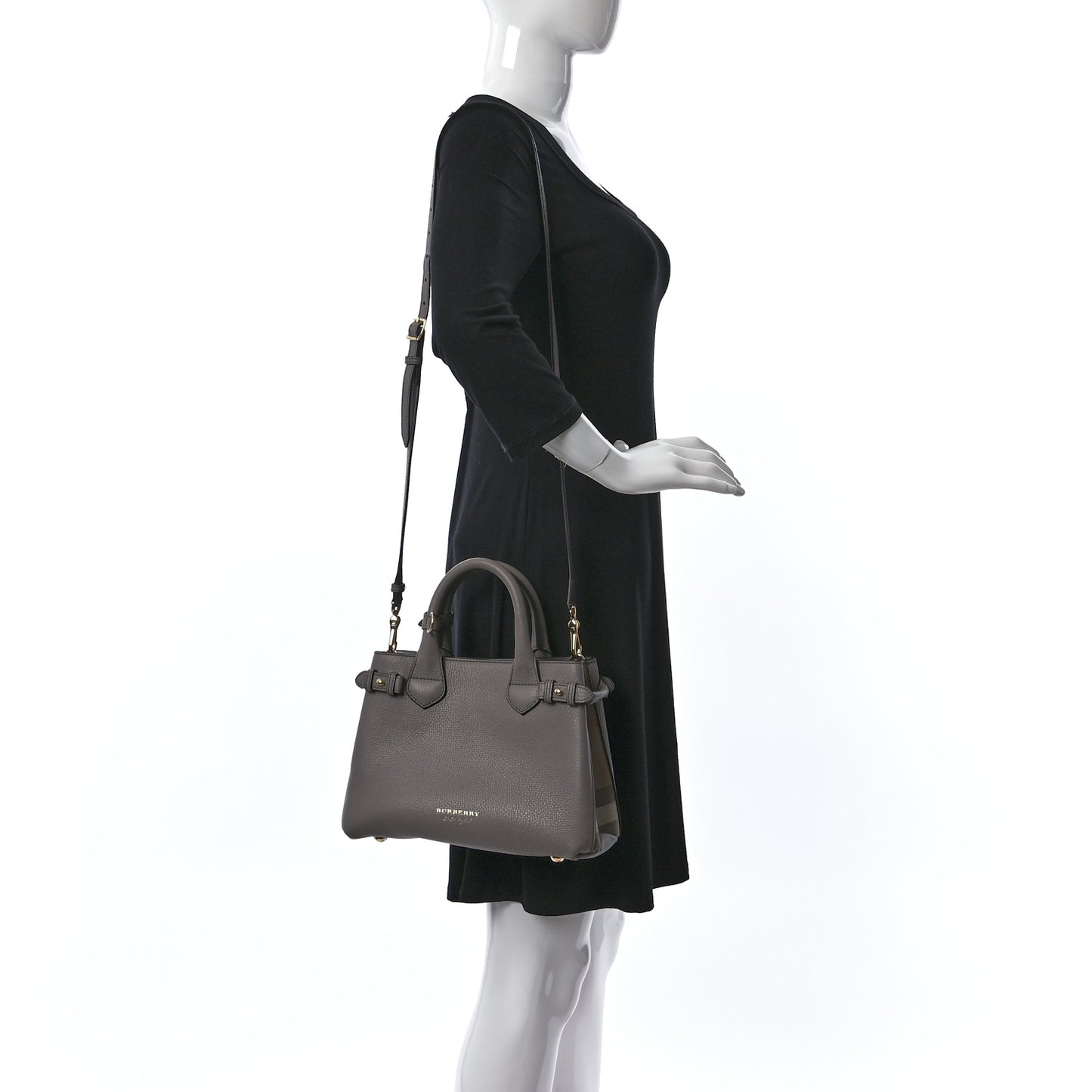 Derby Calfskin House Check Small Banner Tote Thistle Grey