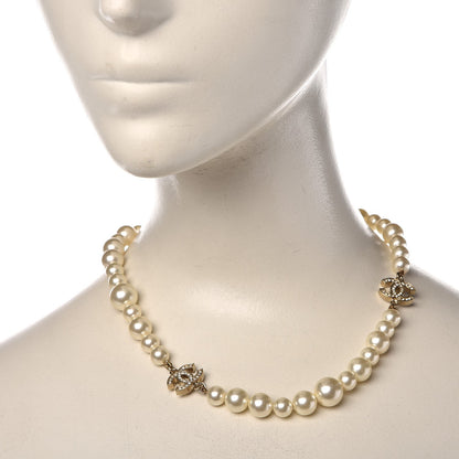 Chanel Crystal Pearl CC Short Necklace Gold 2 of 6