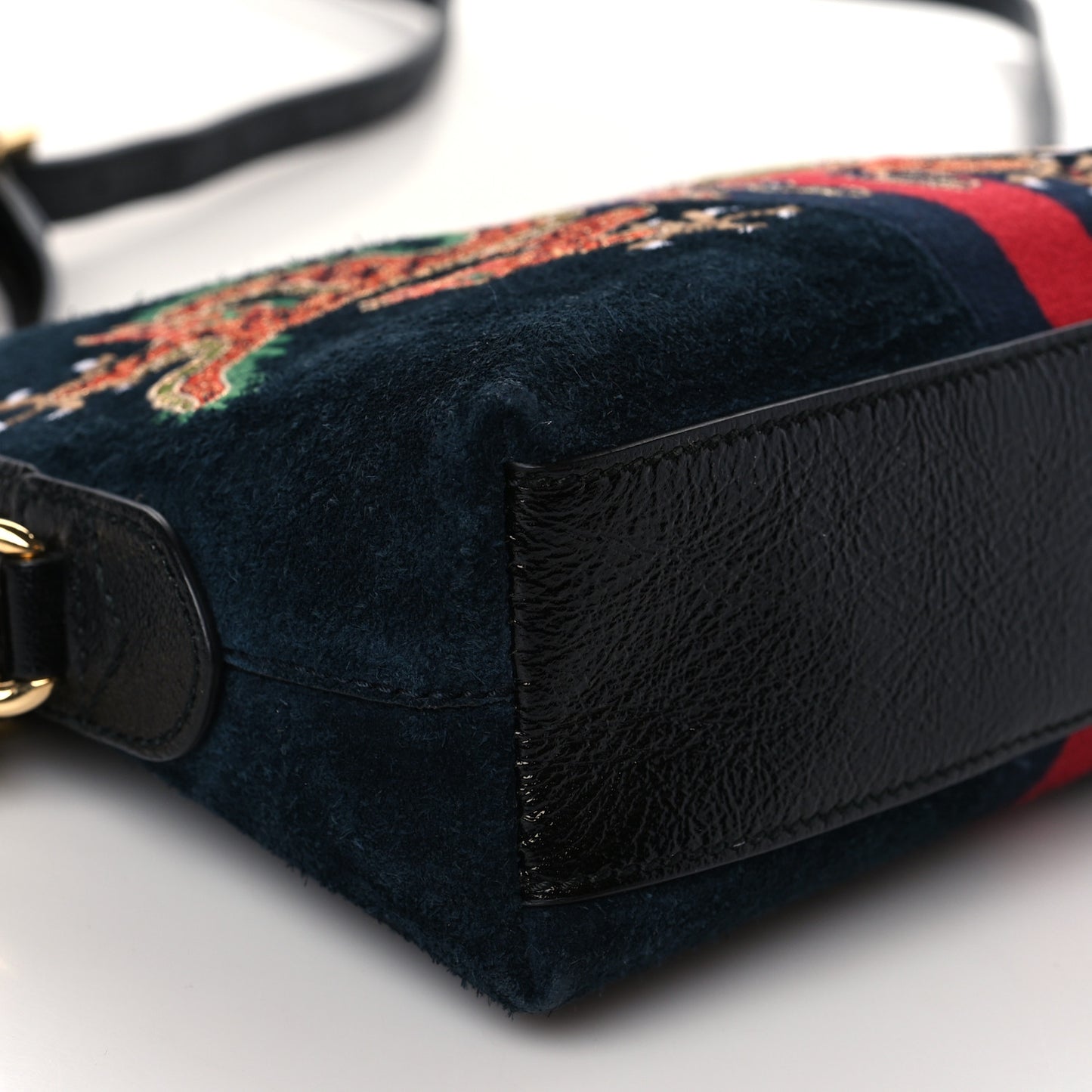 Suede Patent Dragon Embroidered Small Ophidia Dome Shoulder Bag Blue Multicolor