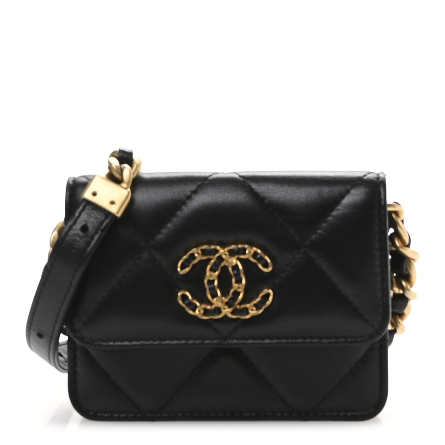 Lambskin Quilted Chanel 19 Flap Belt Bag Black