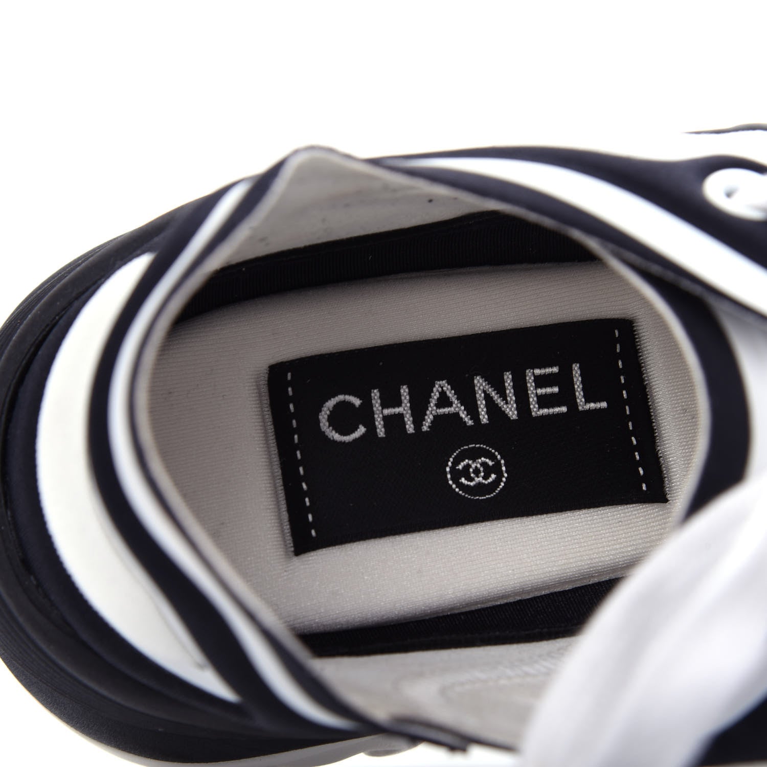 Chanel Lycra Womens CC Sneakers 36.5 White Black 8 of 11