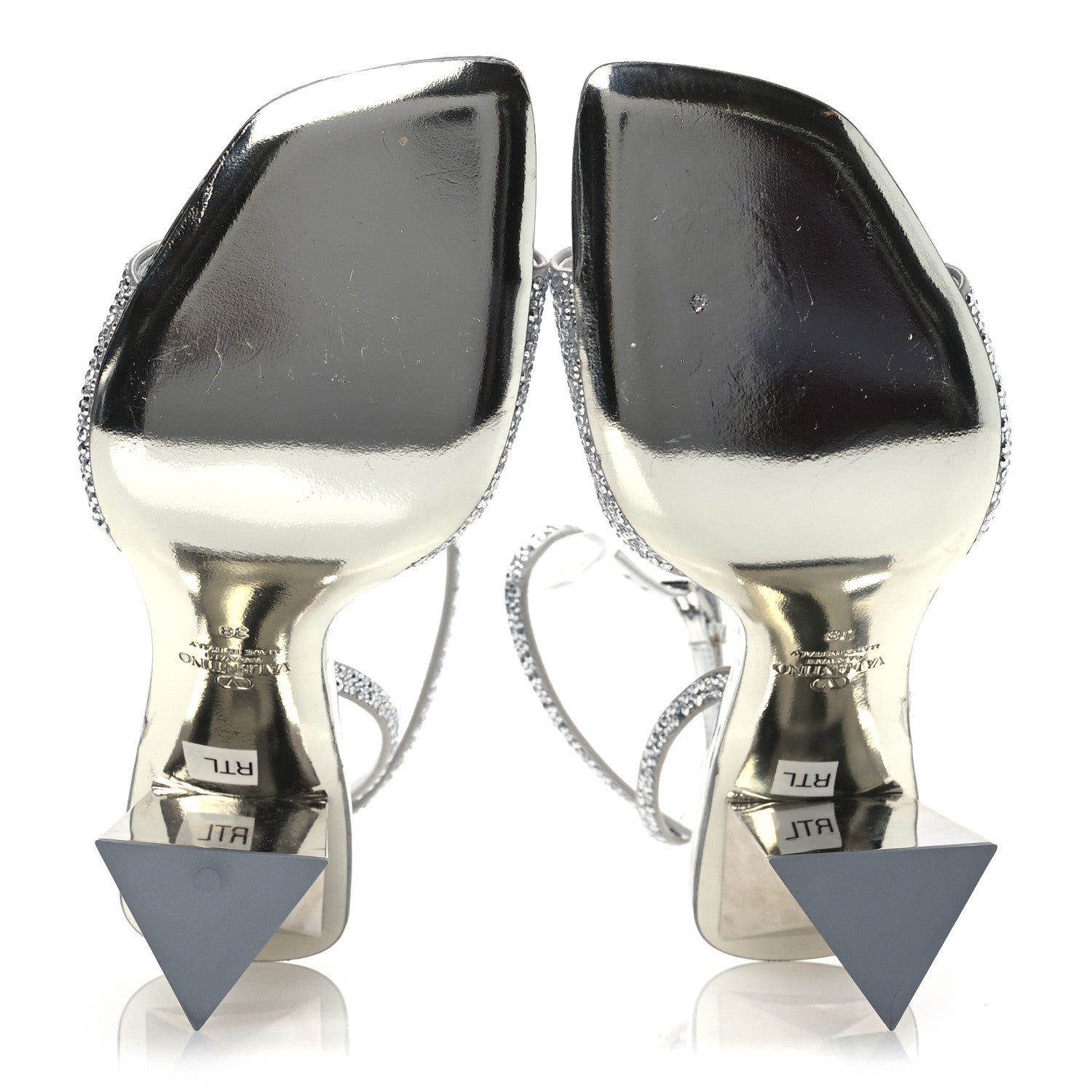 Valentino Garavani Crystal Embellished 90mm Sandals 38 Silver