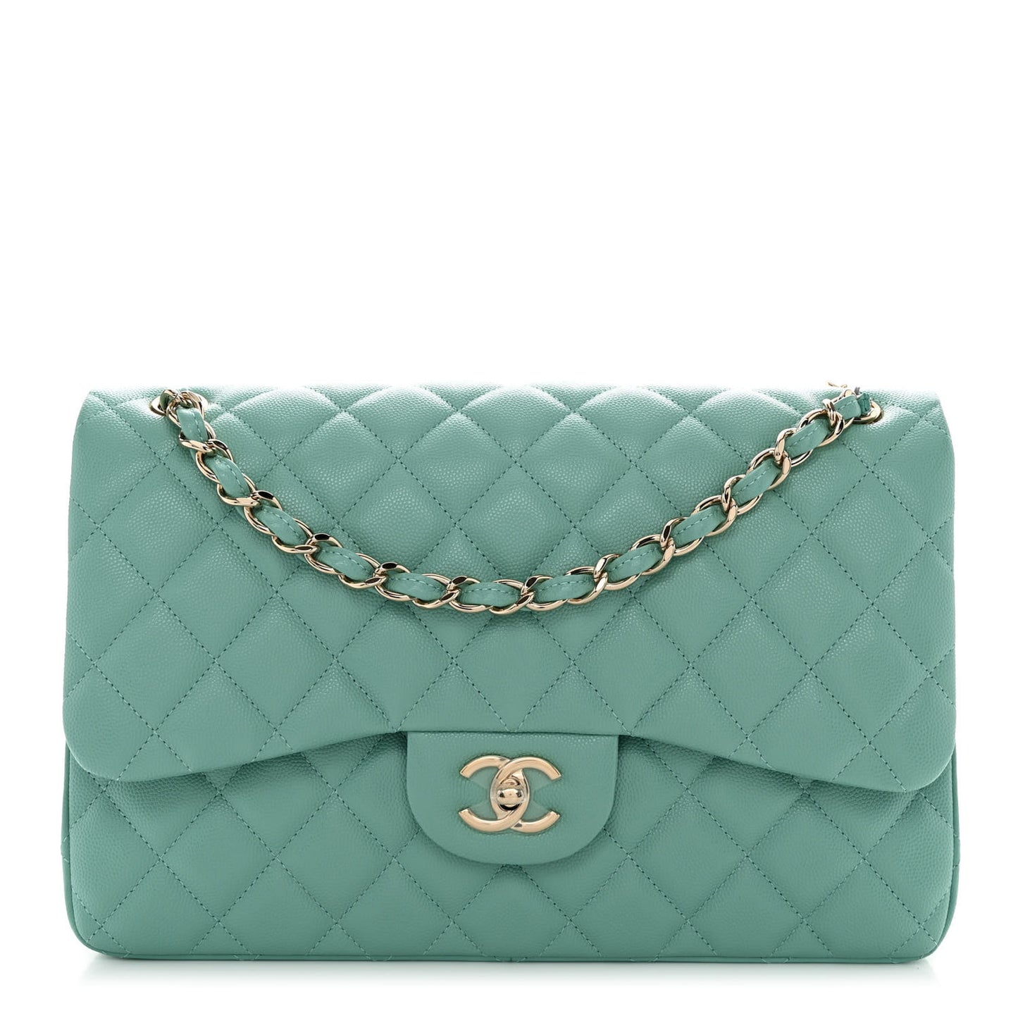 Caviar Quilted Jumbo Double Flap Light Green