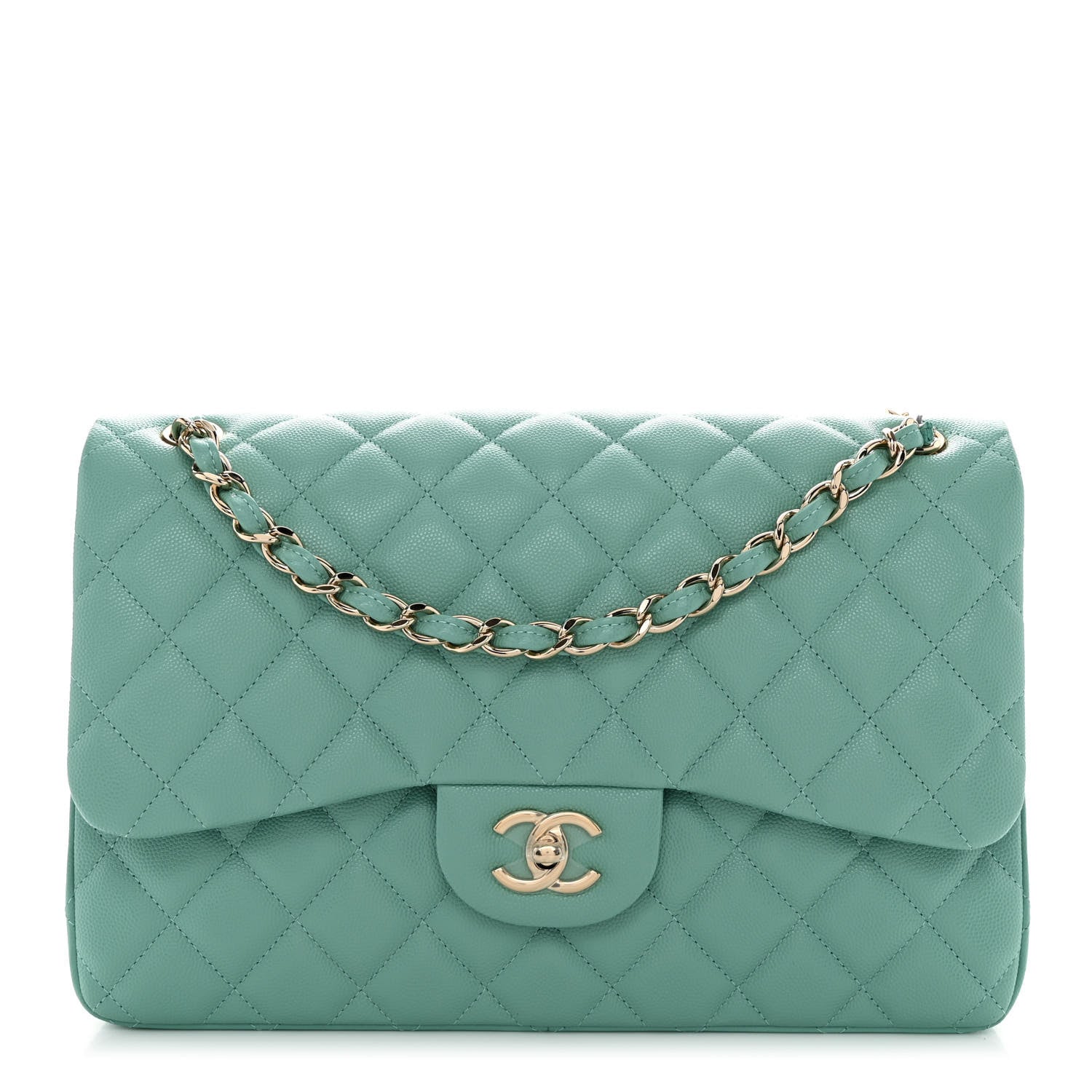 Chanel Caviar Quilted Jumbo Double Flap Light Green 1 of 10