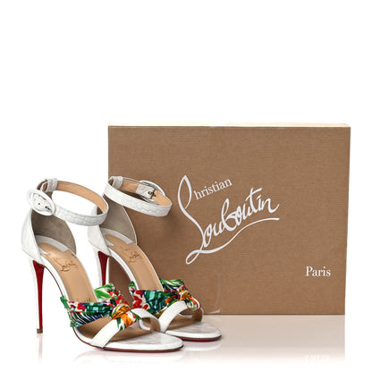 Christian Louboutin Crocodile Embossed Calfskin Silk Floral Ali 100 Pumps 37.5 White Ruban 9 of 9
