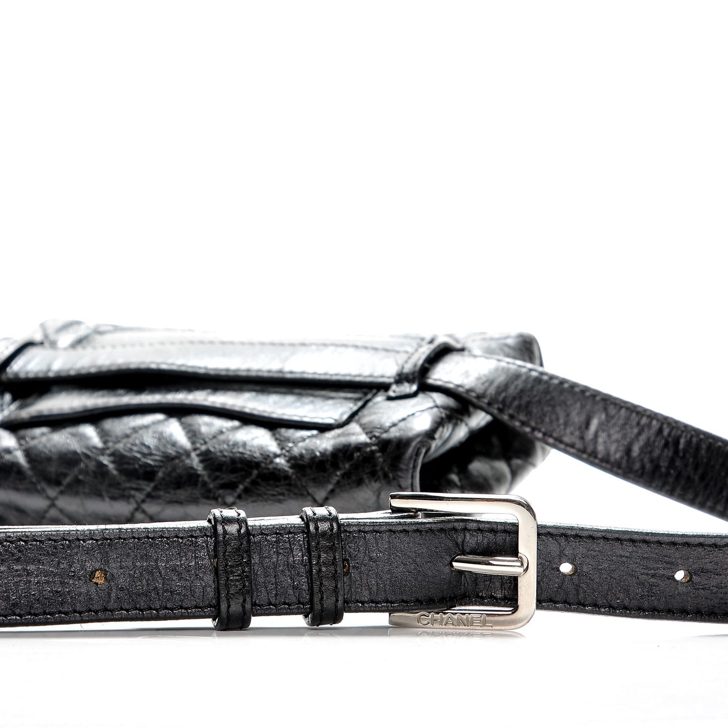 Glazed Calfskin Quilted 2.55 Reissue Flap Belt Bag Clutch Black