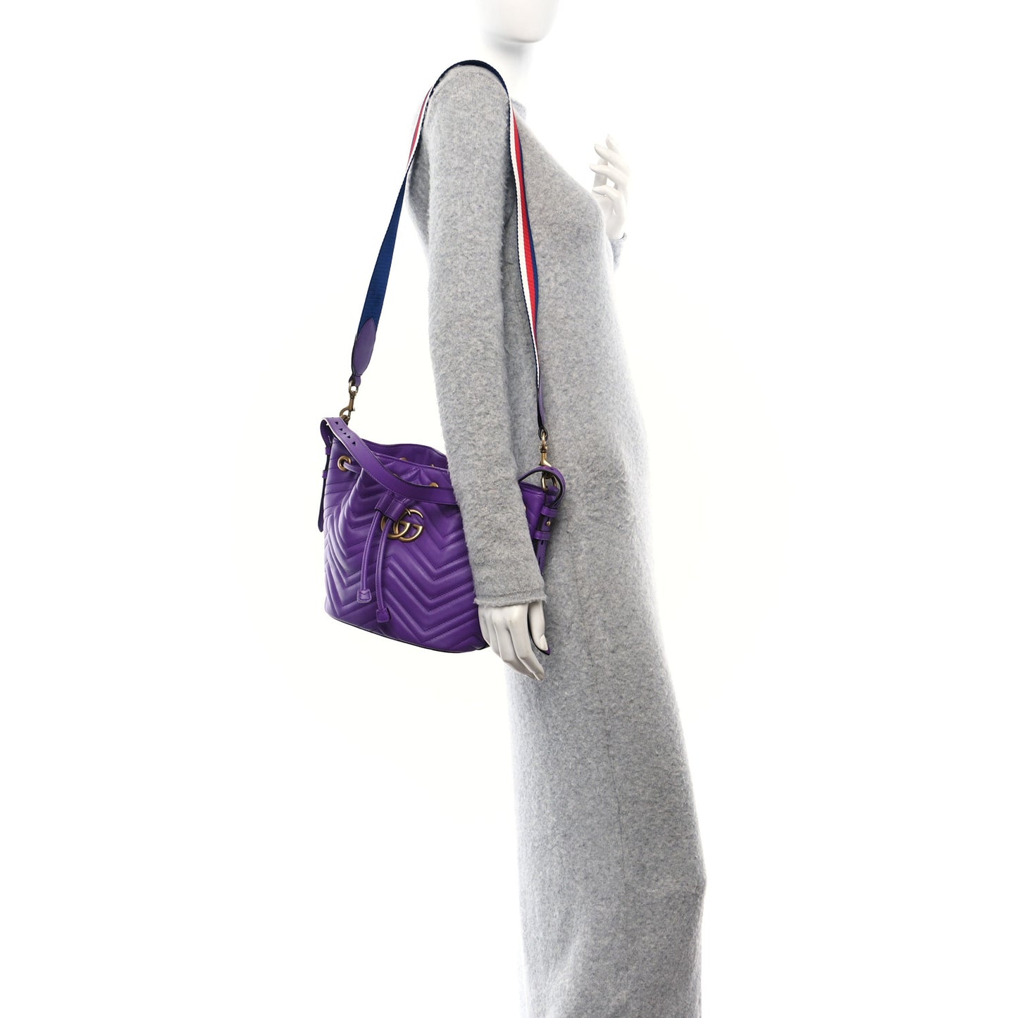 Calfskin Matelasse Sylvie Web GG Marmont Bucket Bag Purple