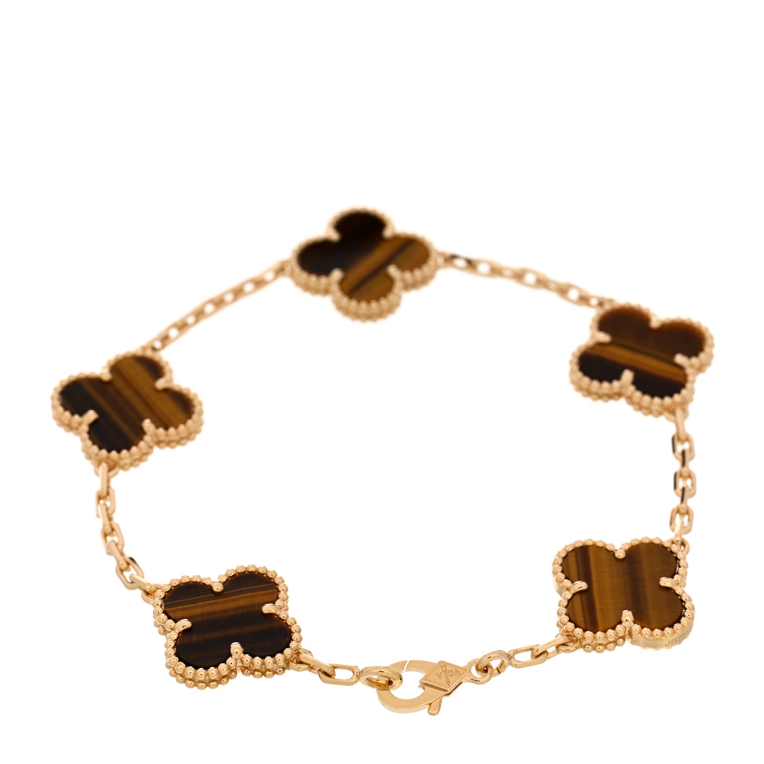 Van Cleef & Arpels 18K Yellow Gold Tiger Eye 5 Motifs Vintage Alhambra Bracelet 2 of 5