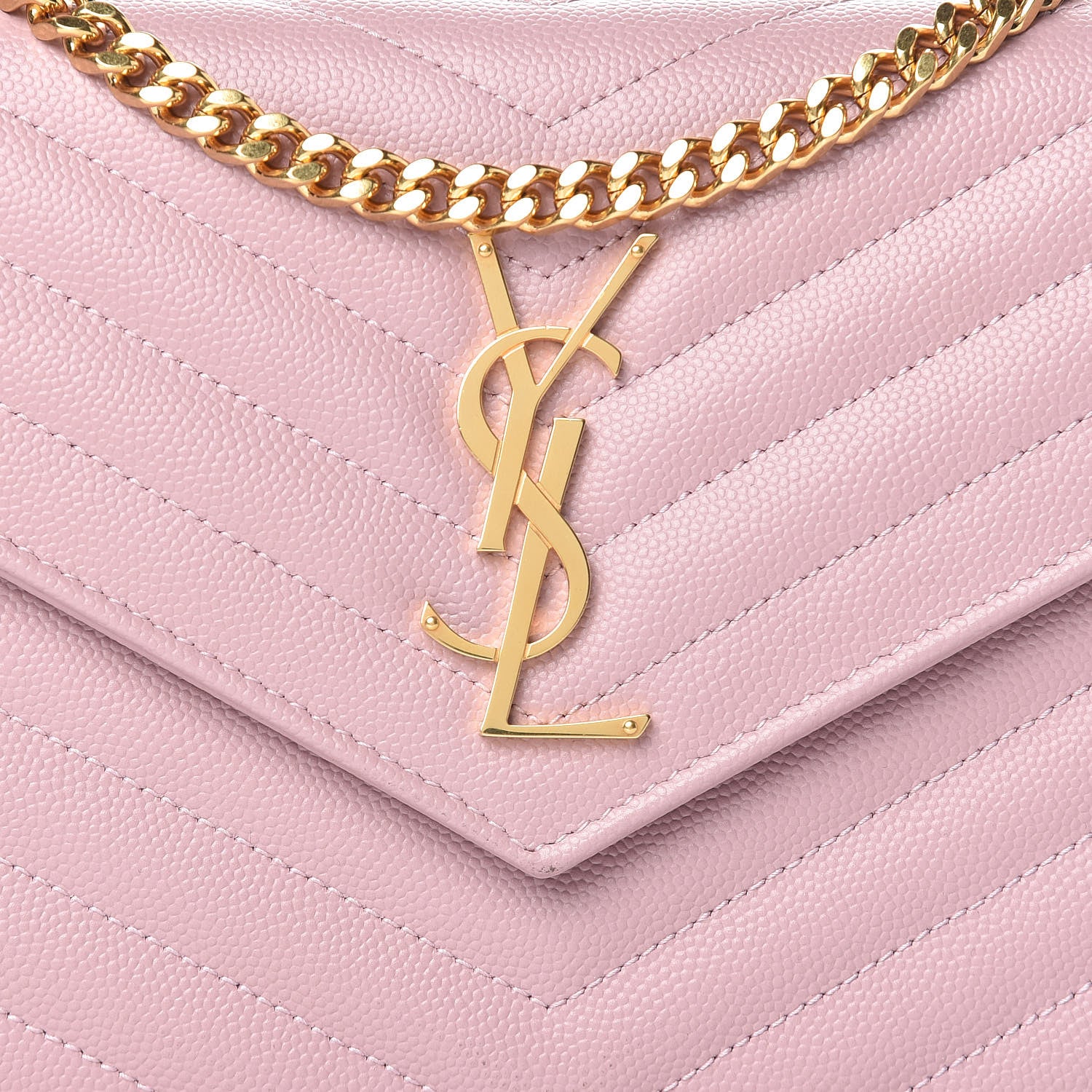 Saint Laurent Grain De Poudre Matelasse Chevron Monogram Chain Wallet Tender Pink 7 of 11