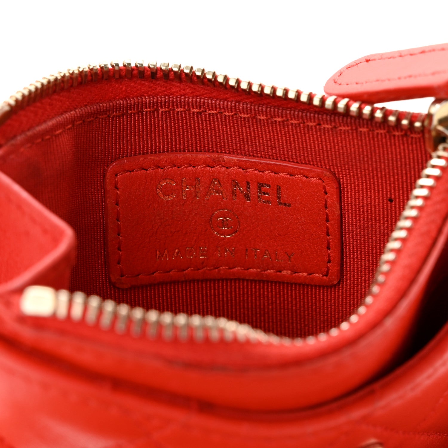 Chanel Lambskin Quilted Zip Card Holder Red 6 of 10