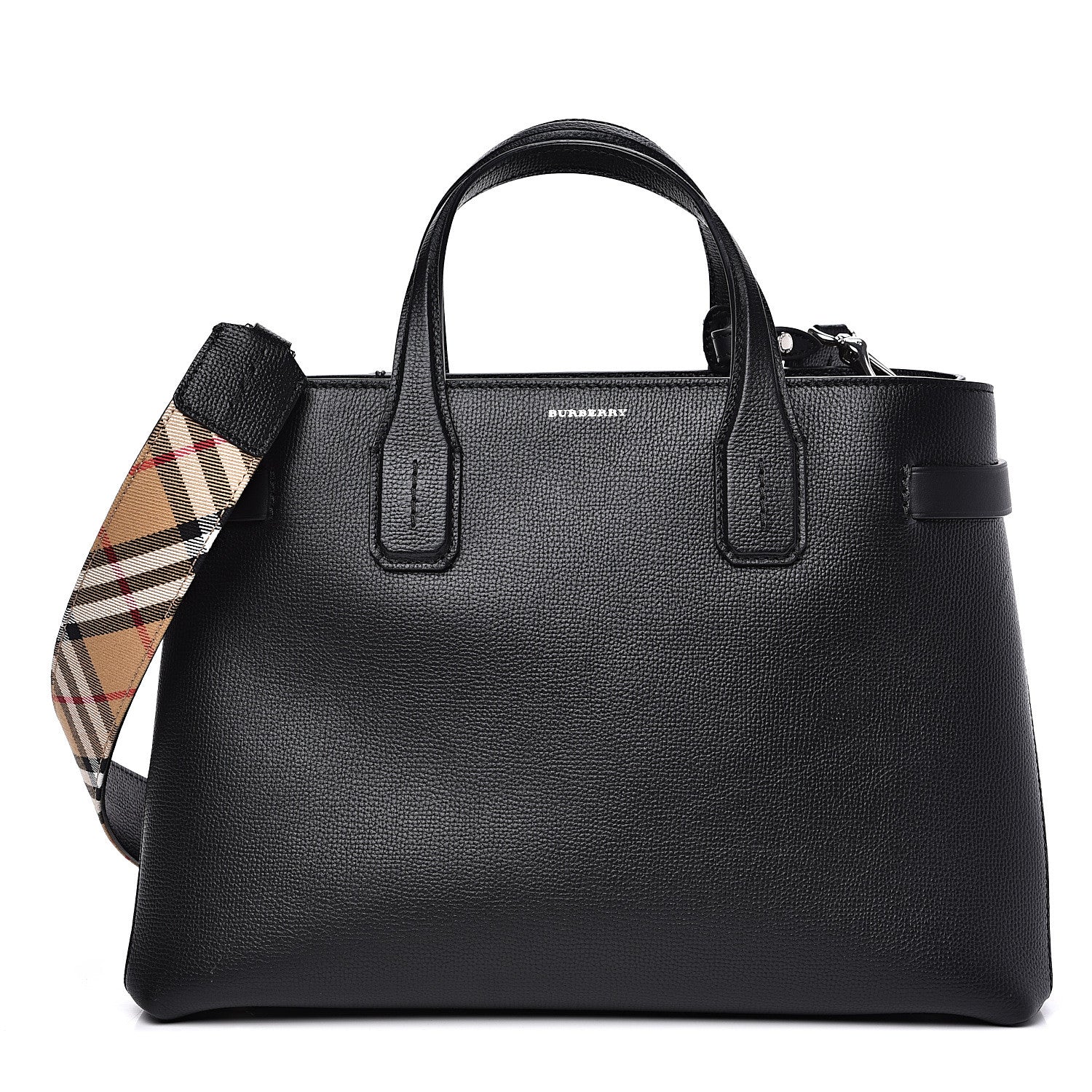Burberry Derby Calfskin House Check Medium Banner Tote Black 1 of 10