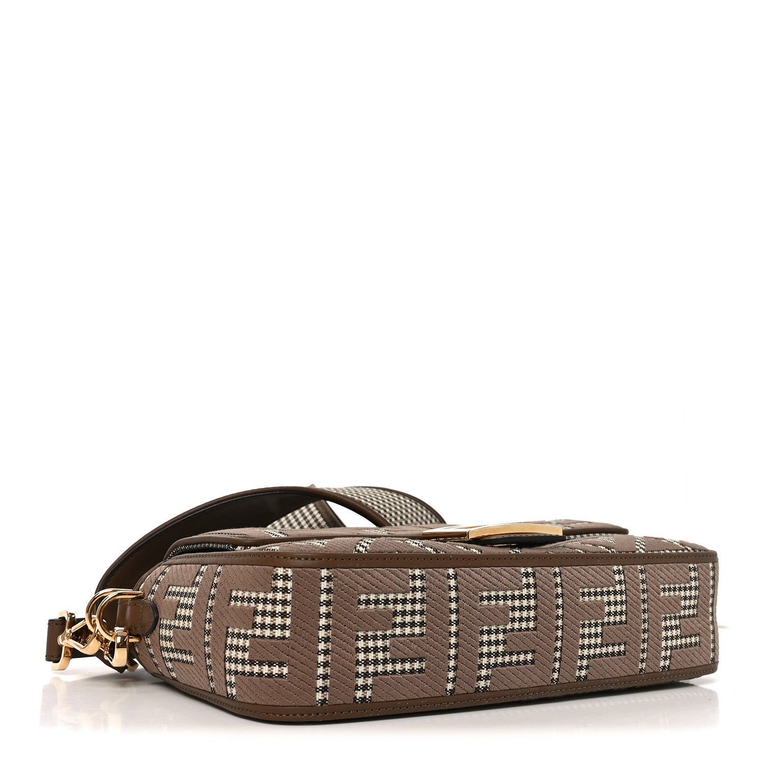 Fendi Wool Vitello King Houndstooth FF Embroidered Baguette Beige