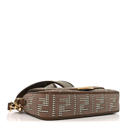 Fendi Wool Vitello King Houndstooth FF Embroidered Baguette Beige Moro 4 of 11