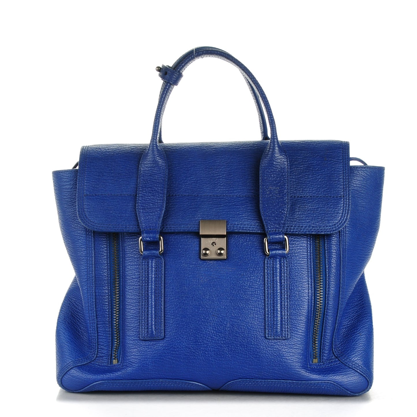 3.1 Textured Calfskin Large Pashli Satchel Cobalt