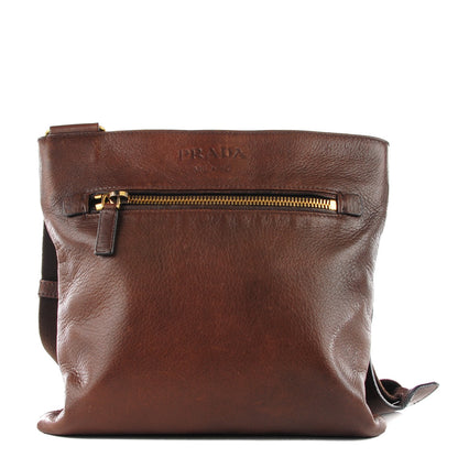Prada Cervo Antik Flat Messenger Bag Brown 1 of 9