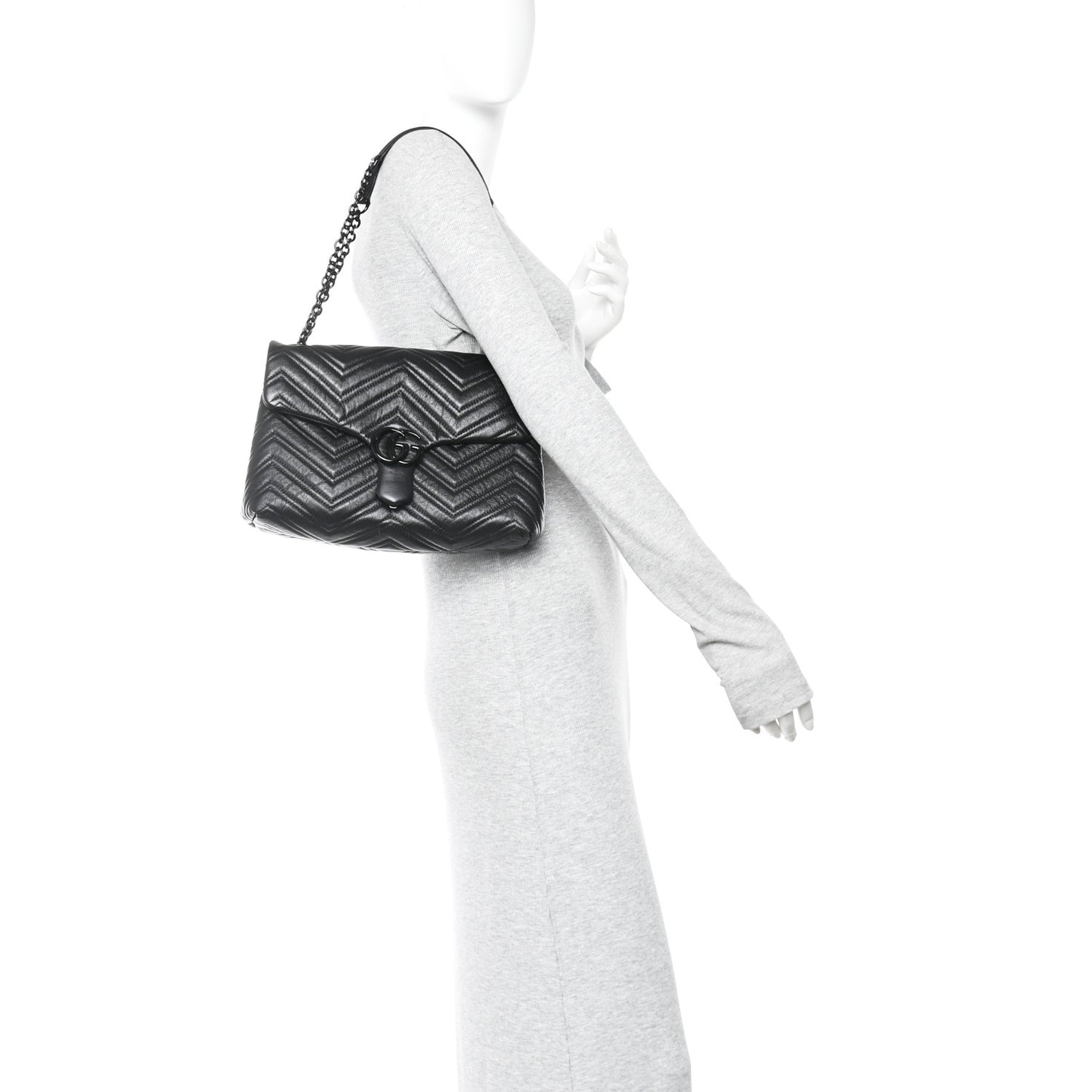 Soft Calfskin Matelasse Monochrome Medium GG Marmont Shoulder Bag Black