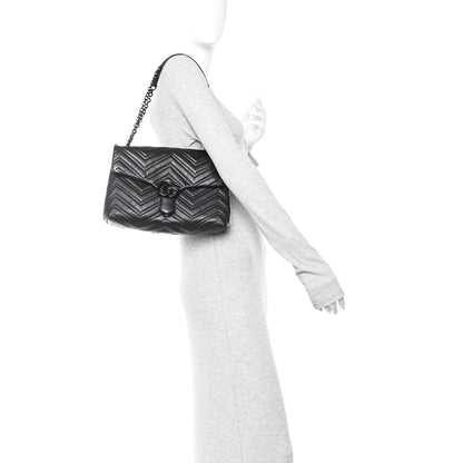 Gucci Soft Calfskin Matelasse Monochrome Medium GG Marmont Shoulder Bag Black 2 of 10