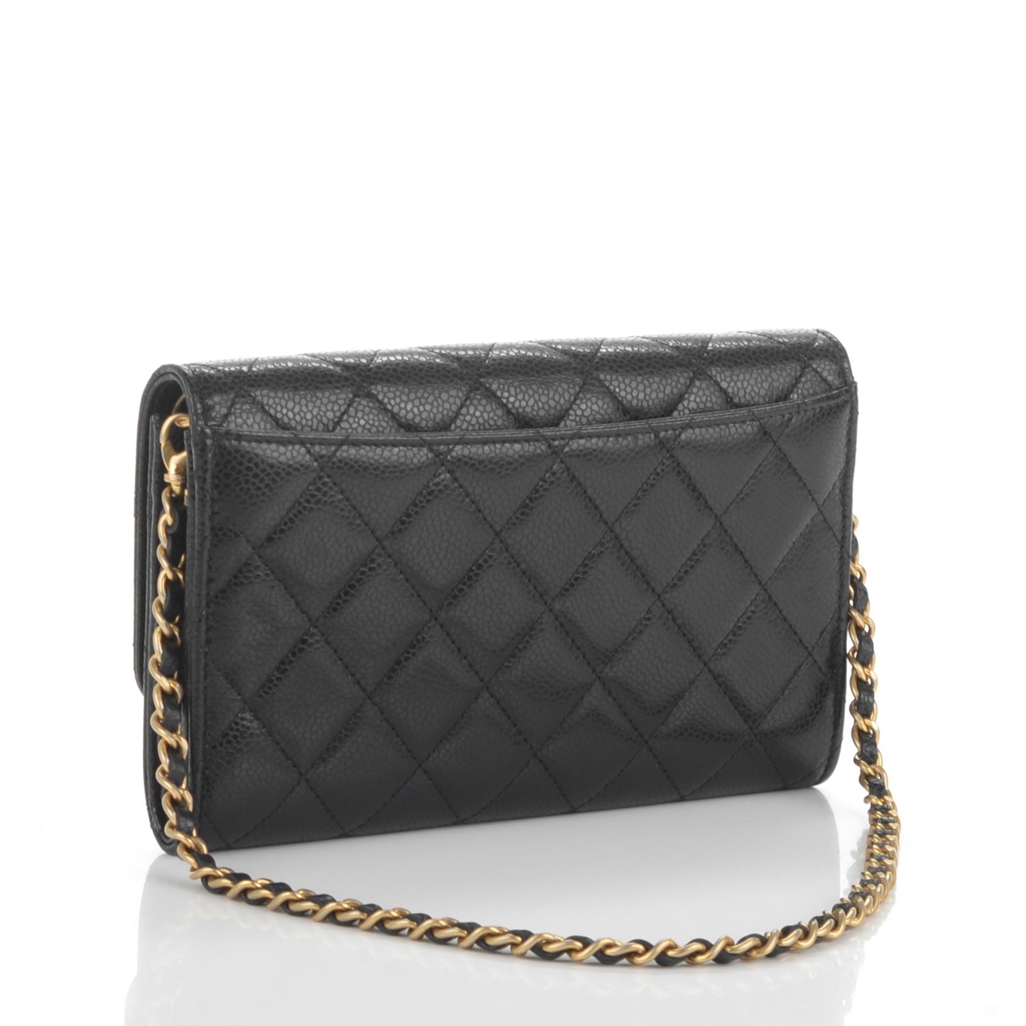 Caviar Quilted Wallet On Removable Chain Black
