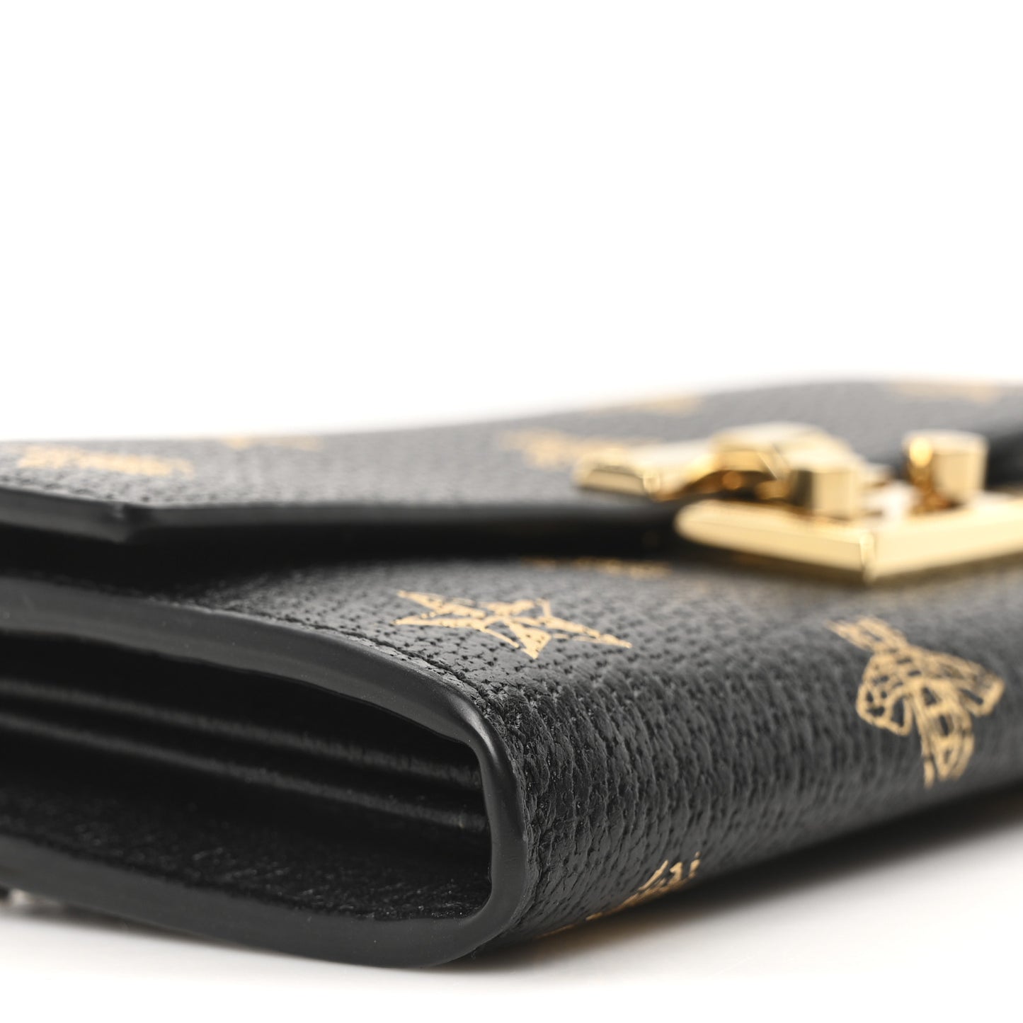 Grained Calfskin Bee Star Continental Chain Wallet Black