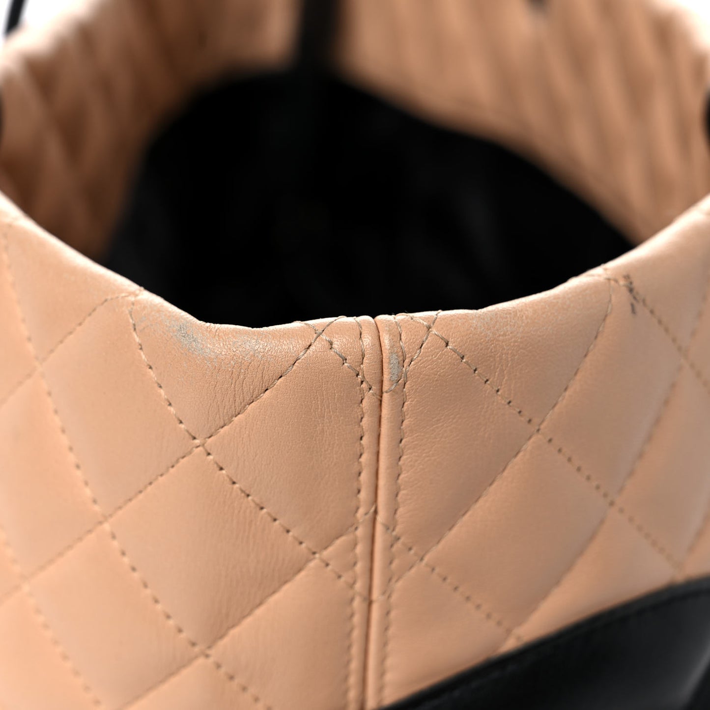 Calfskin Quilted Large Cambon Tote Beige Black