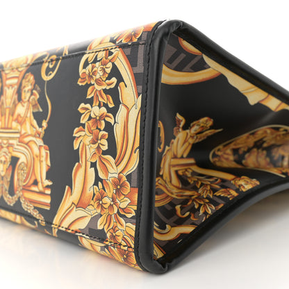 Fendi X VERSACE Calfskin Plexiglass Fendace FF Baroque Print Medium Fendi Sunshine Shopper Tote Black Gold 9 of 11